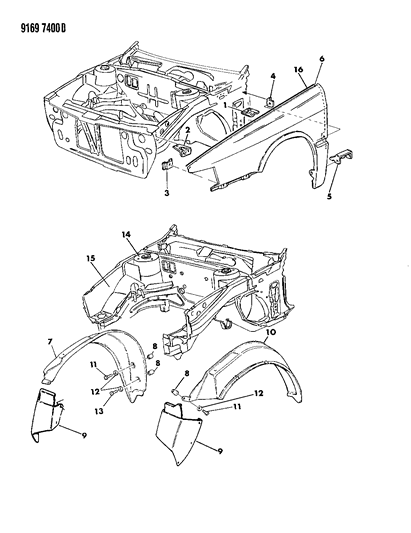 1989 Chrysler TC Maserati Fender & Shield Diagram