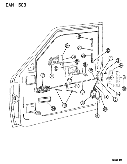 1994 Dodge Dakota Door, Front Lock & Controls Diagram
