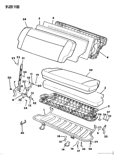 1991 Jeep Grand Wagoneer Frame, Pad, And Covers Rear Seat Diagram