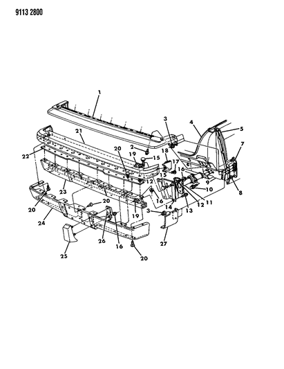 1989 Chrysler New Yorker Fascia, Bumper Rear Diagram