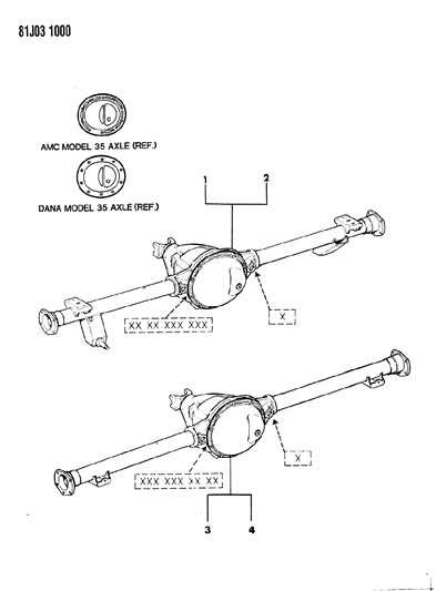 1986 Jeep Wagoneer Axle Assembly, Rear Diagram