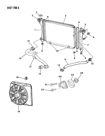 1989 Dodge Spirit Radiator & Related Parts Diagram 1