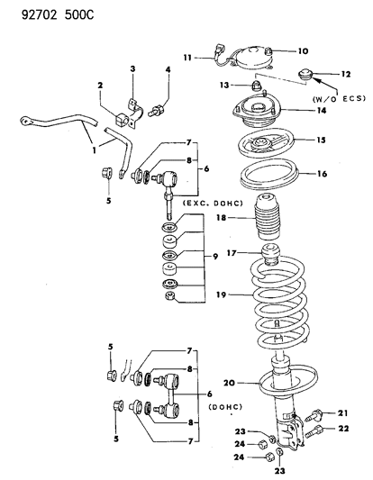 1994 Dodge Stealth Suspension - Front Diagram