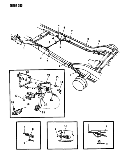1992 Dodge Dakota Lever & Cables, Parking Brake Diagram