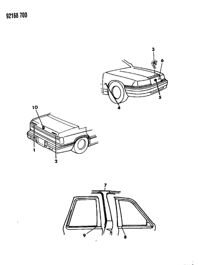 1992 Chrysler LeBaron Sedan Nameplates - Decals, Tapes & Ornaments Diagram