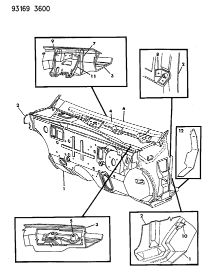 1993 Dodge Spirit Cowl & Dash Panel Diagram
