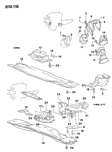 1993 Dodge Ram 50 STOPPER Engine Rear Mounting Cu Diagram for MB581845