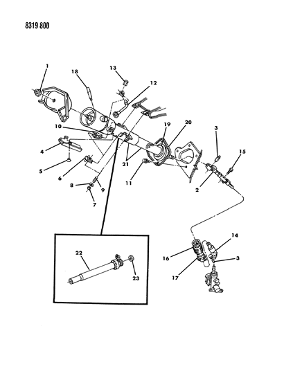 1989 Dodge Dakota Column, Steering, Lower With Tilt And Attaching Parts Diagram