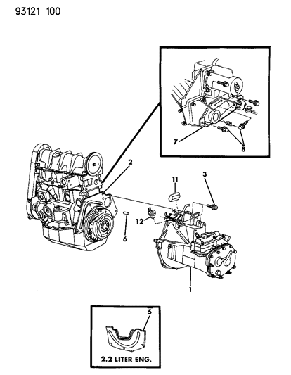 1993 Dodge Daytona Transaxle Assemblies & Mounting Diagram