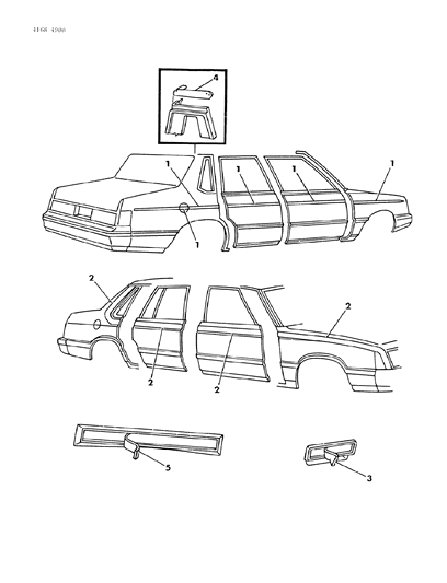 1984 Dodge 600 Tape Stripes & Decals - Exterior View Diagram