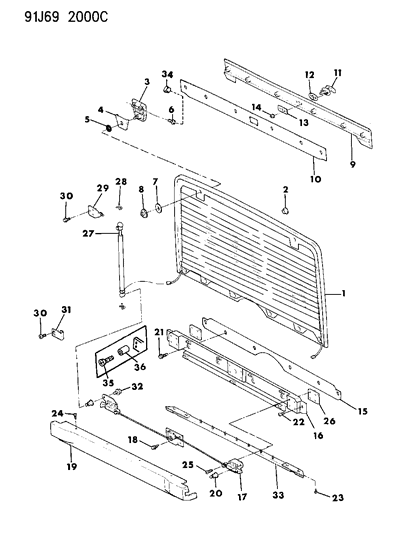 1991 Jeep Wrangler Seal L/GLASS Lower To Tail Gate Diagram for 55009398