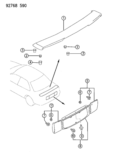 1993 Dodge Colt Rear Spoiler, Rear End Panel Diagram