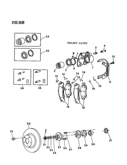 1988 Chrysler LeBaron GTS Brakes, Front Diagram