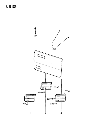 1987 Jeep Comanche Panels - Door Trim Diagram