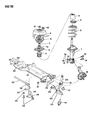 1989 Dodge Daytona BUSHING Front Suspension Control Arm Diagram for 4404987