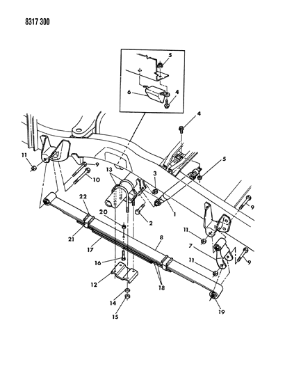 1989 Dodge Dakota Suspension - Rear Leaf With Shock Absorber Diagram 1