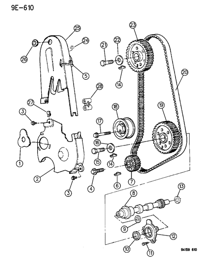 1994 Dodge Shadow Timing Belt & Cover & Intermediate Shaft Diagram 1