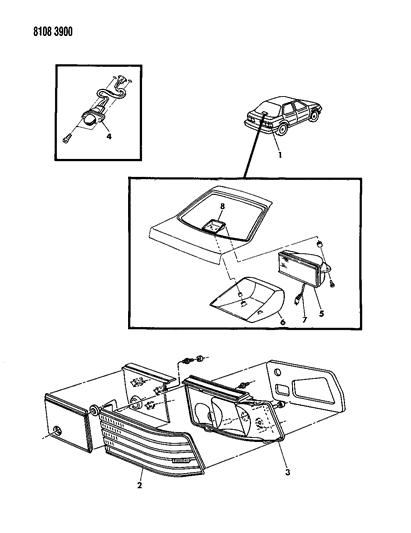 1988 Chrysler LeBaron GTS Lamps & Wiring - Rear Diagram