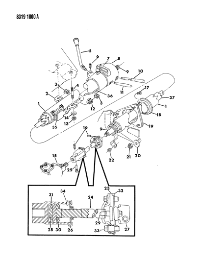 1988 Dodge W350 Column, Steering, Tilt Upper & Lower Diagram