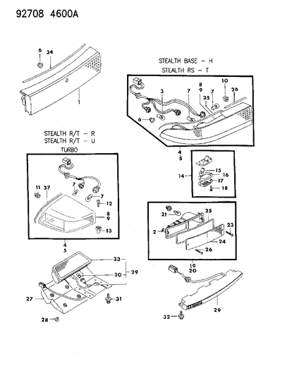 1992 Dodge Stealth Molding Rear Body Panel Diagram for MB831166