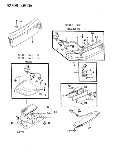 1992 Dodge Stealth Lamp Pkg Combination Diagram for MB698934