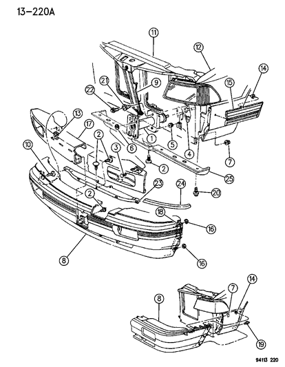 1994 Chrysler LeBaron Sedan Fascia, Front Diagram