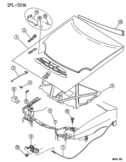 1996 Dodge Neon Hood & Hood Release Diagram