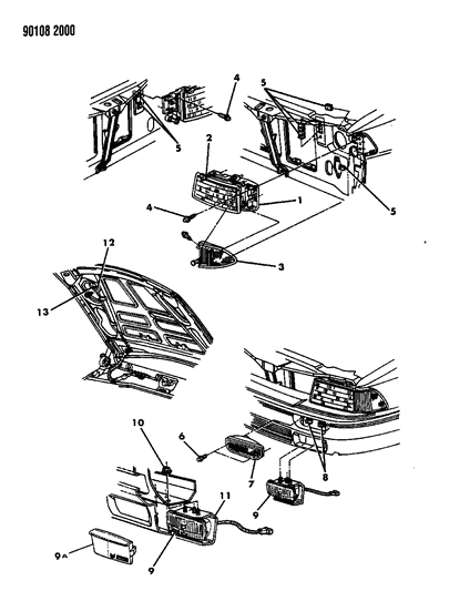 1990 Dodge Spirit Lamps - Front Diagram