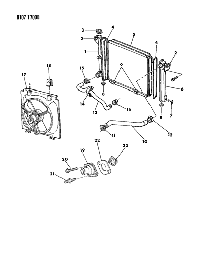 1988 Dodge Shadow Radiator & Related Parts Diagram