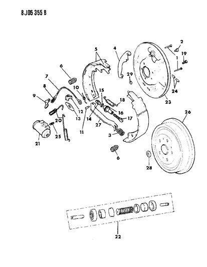 1990 Jeep Wrangler Brakes, Rear Diagram