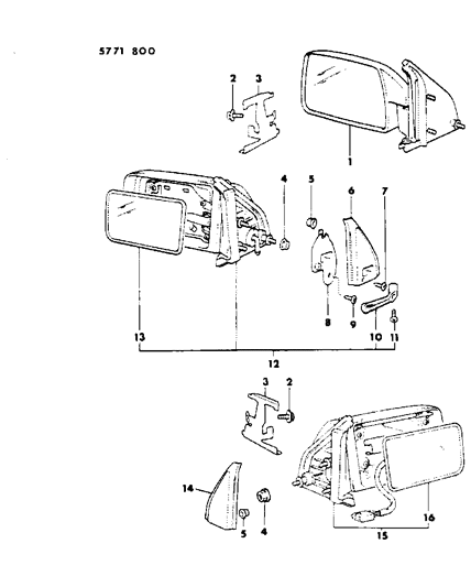 1985 Dodge Colt Mirror - Exterior Diagram