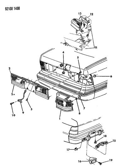 1992 Dodge Spirit Lamps & Wiring - Rear Diagram