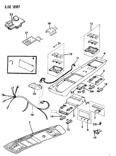 1990 Jeep Wagoneer Console, Overhead Diagram