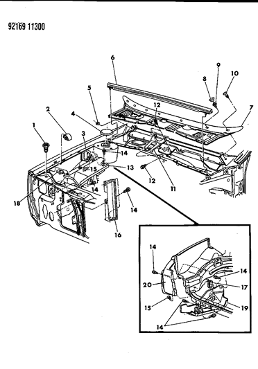 1992 Chrysler Imperial Cowl Screen & Engine Shield Diagram