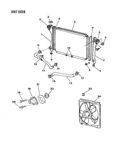 1988 Chrysler New Yorker Base Model Radiator & Related Parts Diagram 1