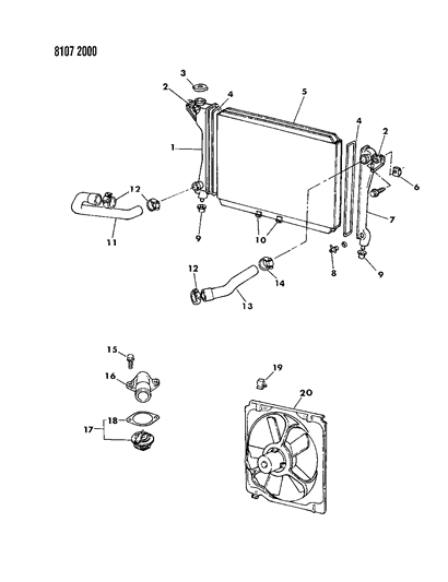 1988 Chrysler New Yorker Base Model Radiator & Related Parts Diagram 2