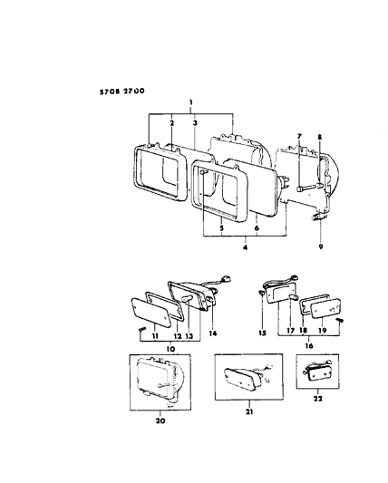 1986 Dodge Ram 50 Lamps - Front Diagram