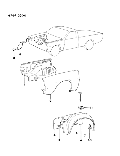 1984 Dodge Ram 50 Fender, Front Diagram