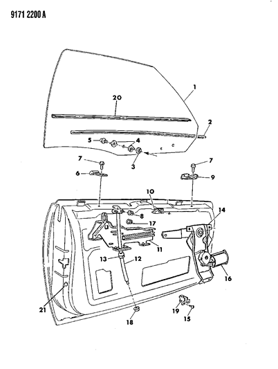 1989 Chrysler TC Maserati Door, Front Glass & Regulator Diagram