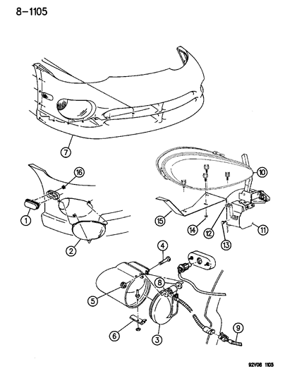 1996 Dodge Viper Lamps - Front Diagram