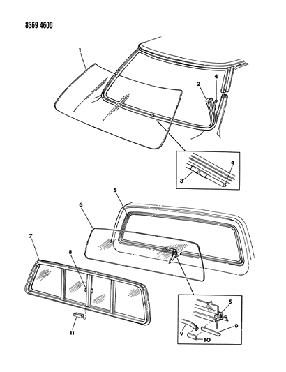 1989 Dodge Ramcharger Windshield & Backlite Diagram