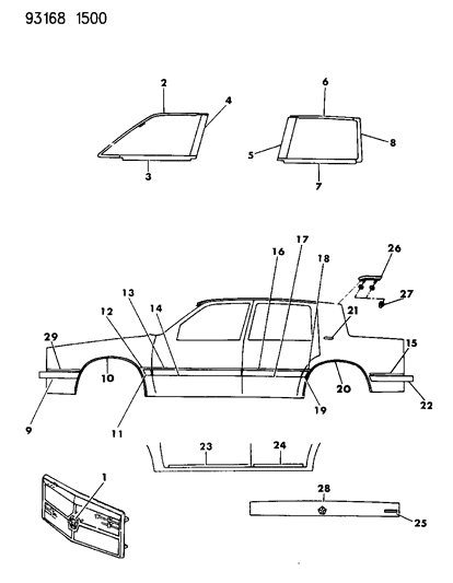 1993 Dodge Dynasty Molding Front Door Outside Diagram for 4576421