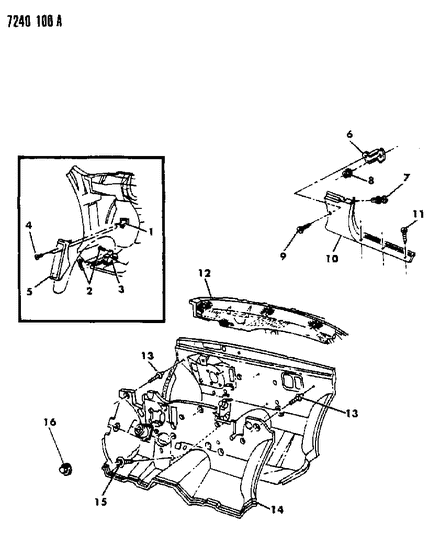 1987 Dodge Lancer Cowl Panel & Silencers Diagram