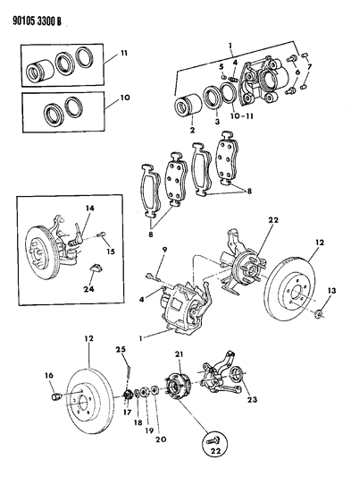 1990 Chrysler New Yorker Base Model Brakes, Front Diagram