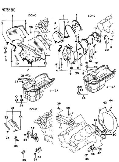 1993 Dodge Stealth Oil Pan & Timing Belt Cover Diagram