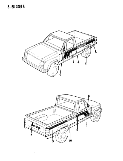 1987 Jeep Comanche Decals, Exterior Diagram 7