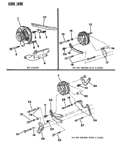 1986 Dodge Ram Van Alternator & Mounting Diagram 2