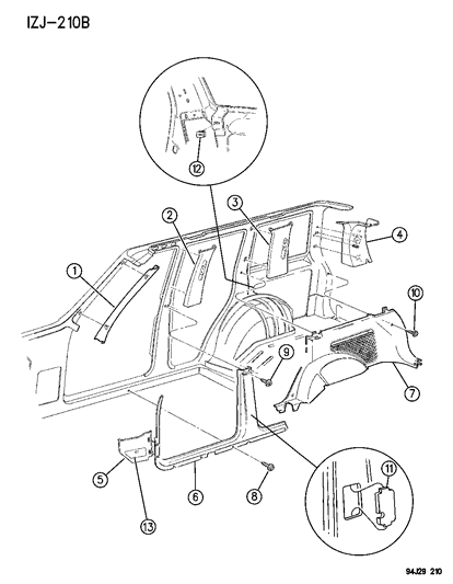 1996 Jeep Grand Cherokee Interior Trim Panels & Garnish Mouldings Diagram