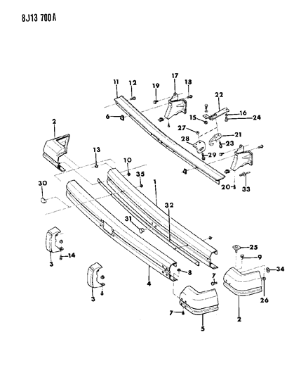 1990 Jeep Wagoneer Bumper, Rear Diagram