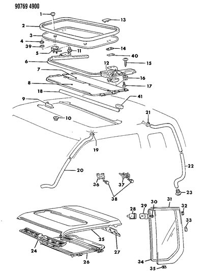 1990 Dodge Ram 50 Sunroof & Side Window Diagram